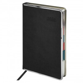 Ежедневник датированный 2026 А5 148х218мм GALANT Infinity Silver, под кожу, черный, 117495