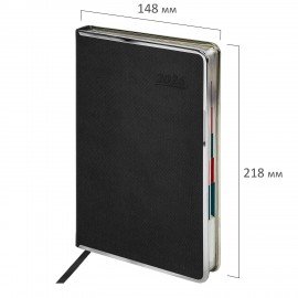 Ежедневник датированный 2026 А5 148х218мм GALANT Infinity Silver, под кожу, черный, 117495