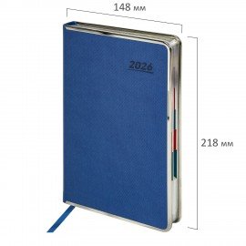 Ежедневник датированный 2026 А5 148х218мм GALANT Infinity Silver, под кожу, синий, 117496