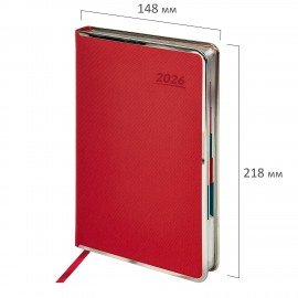 Ежедневник датированный 2026 А5 148х218мм GALANT Infinity Silver, под кожу, красный, 117497