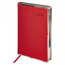 Ежедневник датированный 2026 А5 148х218мм GALANT Infinity Silver, под кожу, красный, 117497