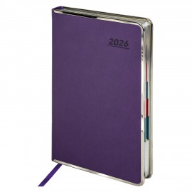 Ежедневник датированный 2026 А5 148х218мм GALANT Infinity Silver, под кожу, фиолетовый, 117498