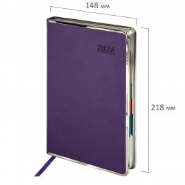 Ежедневник датированный 2026 А5 148х218мм GALANT Infinity Silver, под кожу, фиолетовый, 117498
