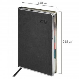 Ежедневник датированный 2026 А5 148х218мм GALANT Infinity Silver, под кожу, серый, 117499