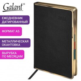 Ежедневник датированный 2026 А5 148х218мм GALANT Infinity Gold, под кожу, черный, 117500