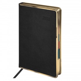 Ежедневник датированный 2026 А5 148х218мм GALANT Infinity Gold, под кожу, черный, 117500