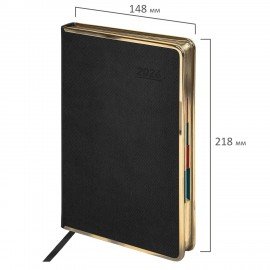 Ежедневник датированный 2026 А5 148х218мм GALANT Infinity Gold, под кожу, черный, 117500