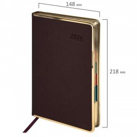 Ежедневник датированный 2026 А5 148х218мм GALANT Infinity Gold, под кожу, темно-коричневый, 117501