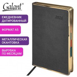 Ежедневник датированный 2026 А5 148х218мм GALANT Infinity Gold, под кожу, серый, 117502