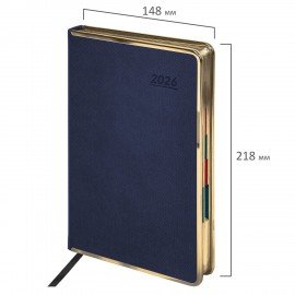 Ежедневник датированный 2026 А5 148х218мм GALANT Infinity Gold, под кожу, темно-синий, 117503