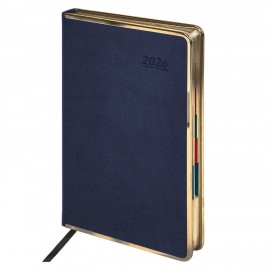 Ежедневник датированный 2026 А5 148х218мм GALANT Infinity Gold, под кожу, темно-синий, 117503