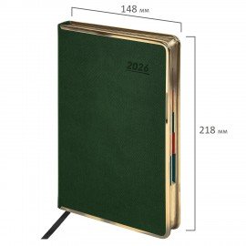 Ежедневник датированный 2026 А5 148х218мм GALANT Infinity Gold, под кожу, темно-зеленый, 117504