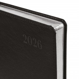 Ежедневник датированный 2026, А5, 138х213 мм, BRAUBERG "Impression", под кожу, черный, 117510