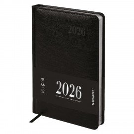 Ежедневник датированный 2026, А5, 138х213 мм, BRAUBERG "Impression", под кожу, черный, 117510