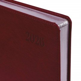 Ежедневник датированный 2026, А5, 138х213 мм, BRAUBERG "Impression", под кожу, бордовый, 117512