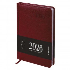 Ежедневник датированный 2026, А5, 138х213 мм, BRAUBERG "Impression", под кожу, бордовый, 117512