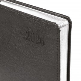 Ежедневник датированный 2026, А5, 138х213 мм, BRAUBERG "Impression", под кожу, серый, 117513