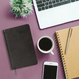 Ежедневник датированный 2026, А5, 138х213 мм, BRAUBERG "Impression", под кожу, серый, 117513