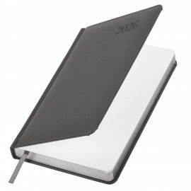 Ежедневник датированный 2026, А5, 138х213 мм, BRAUBERG "Impression", под кожу, серый, 117513