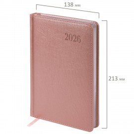 Ежедневник датированный 2026, А5, 138х213 мм, BRAUBERG "Impression", под кожу, розовый, 117514