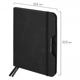 Ежедневник датированный 2026 А5 151х213мм BRAUBERG Note, под кожу, держатель для ручки, черный, 117516