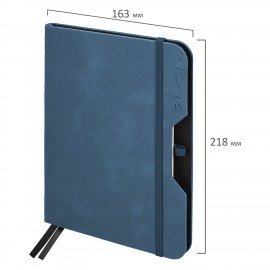 Ежедневник датированный 2026 А5 151х213мм BRAUBERG Note, под кожу, держатель для ручки, синий, 117517