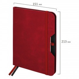 Ежедневник датированный 2026 А5 151х213мм BRAUBERG Note, под кожу, держатель для ручки, красный, 117518