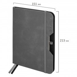 Ежедневник датированный 2026 А5 151х213мм BRAUBERG Note, под кожу, держатель для ручки, серый, 117519