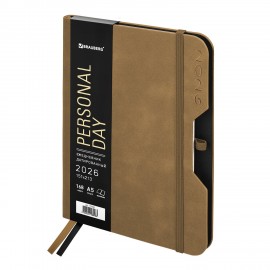 Ежедневник датированный 2026 А5 151х213мм BRAUBERG Note, под кожу, держатель для ручки, бежевый, 117521