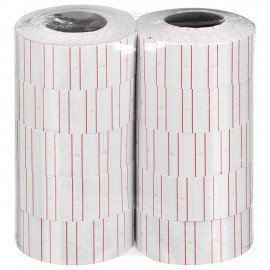 Этикет-лента 21*12мм прямоугольная, белая с красной полосой, КОМПЛЕКТ 10 рулонов по 1000 этикеток, 117546