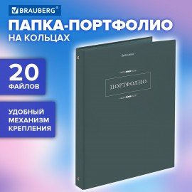 Папка-портфолио универсальная, 4 кольца, 20 файлов 10 вкладышей, 7БЦ матовая, BRGAUBERG, 117554