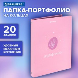 Папка-портфолио универсальная, 4 кольца, 20 файлов 10 вкладышей, 7БЦ матовая, BRAUBERG, Дизайн2, 117558