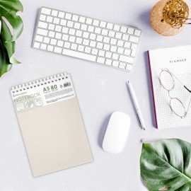 Блокнот А5 80л, BRAUBERG, силиконовый гребень, обложка пластик, клетка, бежевый, 117559