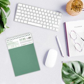 Блокнот А5 80л, BRAUBERG, силиконовый гребень, обложка пластик, клетка, зеленый, 117560