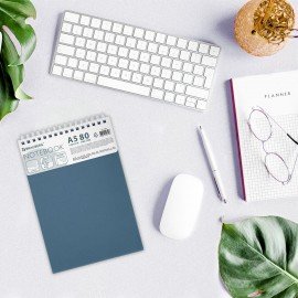 Блокнот А5 80л, BRAUBERG, силиконовый гребень, обложка пластик, клетка, синий, 117561