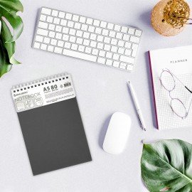 Блокнот А5 80л, BRAUBERG, силиконовый гребень, обложка пластик, клетка, серый, 117562