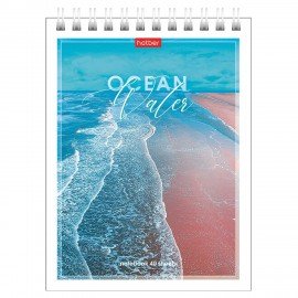 Блокнот МАЛЫЙ ФОРМАТ А6 40л, гребень, картон, клетка, HATBER, Аквалайф, 080473, 40Б6В1гр