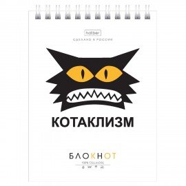 Блокнот МАЛЫЙ ФОРМАТ А6 40л, гребень, картон, клетка, HATBER, Муркомания, 090640, 40Б6В1гр