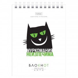 Блокнот МАЛЫЙ ФОРМАТ А6 40л, гребень, картон, клетка, HATBER, Муркомания, 090640, 40Б6В1гр