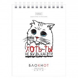 Блокнот МАЛЫЙ ФОРМАТ А6 40л, гребень, картон, клетка, HATBER, Муркомания, 090640, 40Б6В1гр
