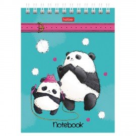 Блокнот МАЛЫЙ ФОРМАТ А6 60л, гребень, картон, клетка, HATBER, Плюшевые панды, 088304, 60Б6В1гр