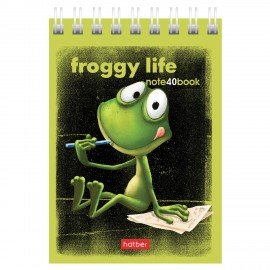 Блокнот МАЛЫЙ ФОРМАТ А7 40л, гребень, картон, клетка, HATBER, Лягух Кир, 081184, 40Б7В1гр