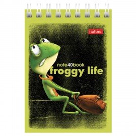 Блокнот МАЛЫЙ ФОРМАТ А7 40л, гребень, картон, клетка, HATBER, Лягух Кир, 081184, 40Б7В1гр