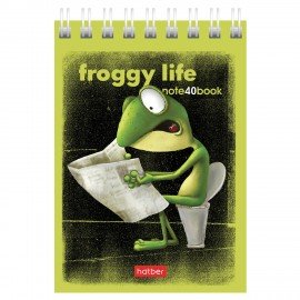 Блокнот МАЛЫЙ ФОРМАТ А7 40л, гребень, картон, клетка, HATBER, Лягух Кир, 081184, 40Б7В1гр