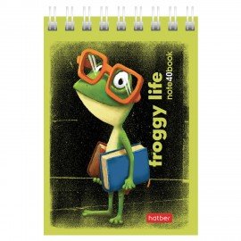 Блокнот МАЛЫЙ ФОРМАТ А7 40л, гребень, картон, клетка, HATBER, Лягух Кир, 081184, 40Б7В1гр