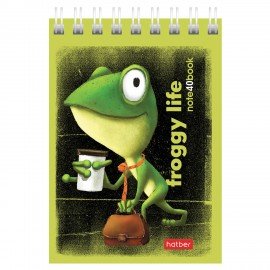 Блокнот МАЛЫЙ ФОРМАТ А7 40л, гребень, картон, клетка, HATBER, Лягух Кир, 081184, 40Б7В1гр