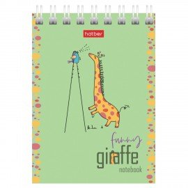 Блокнот МАЛЫЙ ФОРМАТ А7 60л, гребень, картон, клетка, HATBER, Веселый жираф, 081165, 60Б7В1гр