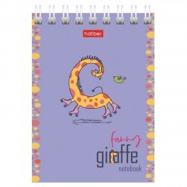 Блокнот МАЛЫЙ ФОРМАТ А7 60л, гребень, картон, клетка, HATBER, Веселый жираф, 081165, 60Б7В1гр