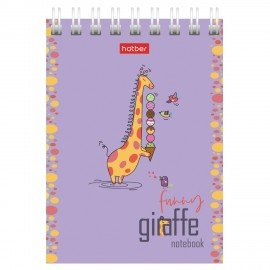 Блокнот МАЛЫЙ ФОРМАТ А7 60л, гребень, картон, клетка, HATBER, Веселый жираф, 081165, 60Б7В1гр