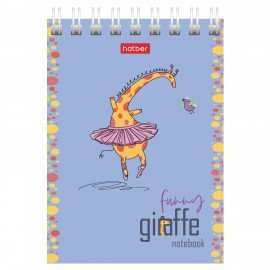 Блокнот МАЛЫЙ ФОРМАТ А7 60л, гребень, картон, клетка, HATBER, Веселый жираф, 081165, 60Б7В1гр